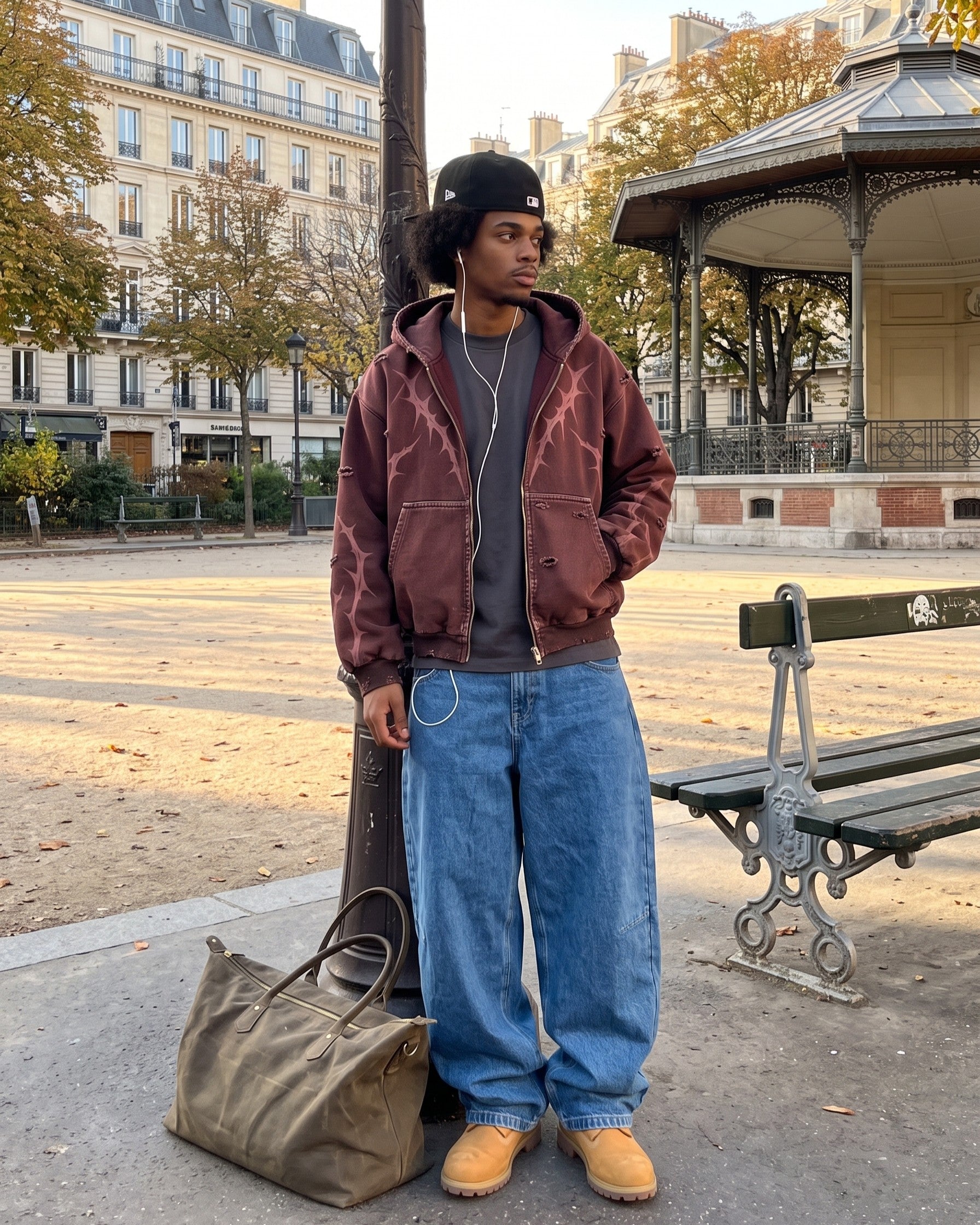 トップス kii KIIKIO Faded Burgundy Distressed Zip-Up Hoodie