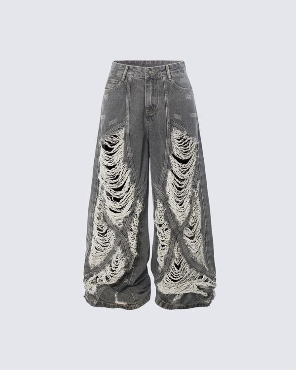 Shredded Distressed Wide-Leg Jeans