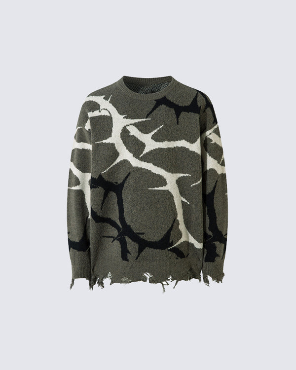 Color-Block Thorn Jacquard Knit Sweater