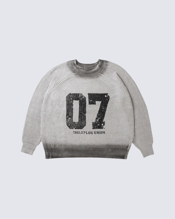 Vintage Number-Print Crewneck Knit Sweater