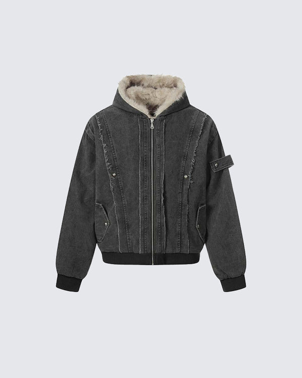 Patchwork Thick Hooded Cotton Jacket