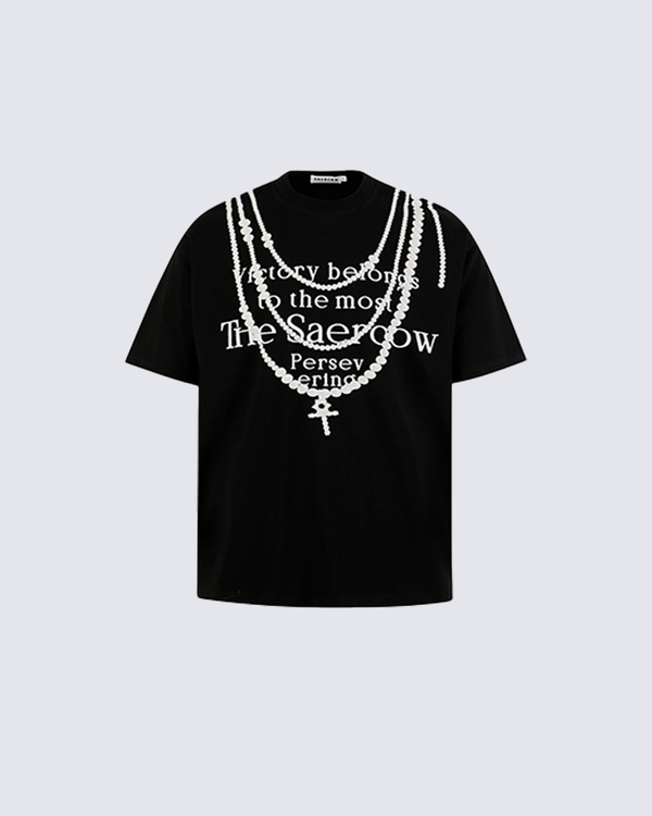 Layered Pearl Chain Graphic Statement T-Shirt