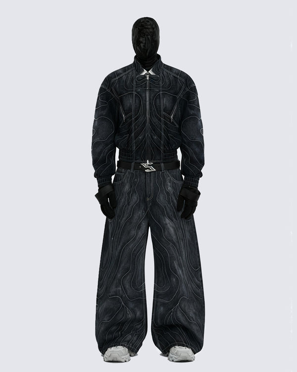Retro Denim Jacket and Wide-Leg Jeans Set