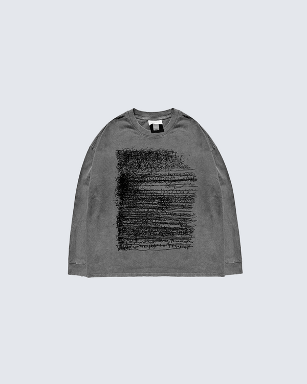 Abstract Art Washed Grey Long Sleeve T-shirt