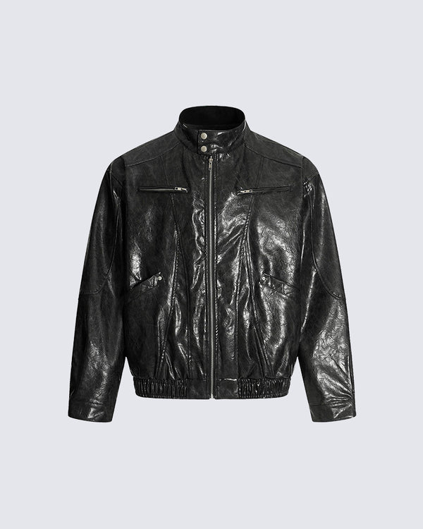 Old Money Style Boxy Vintage Biker Jacket