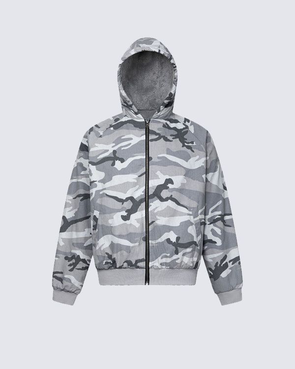 Camouflage Hooded Fleece Jacket