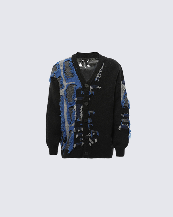 Patchwork Frayed Distressed Knit Cardigan