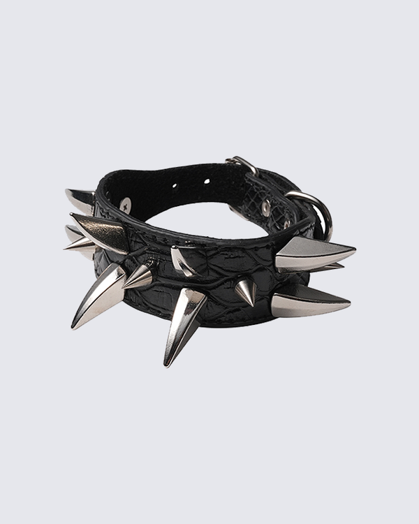 Punk Style Croc-Textured Spike Choker
