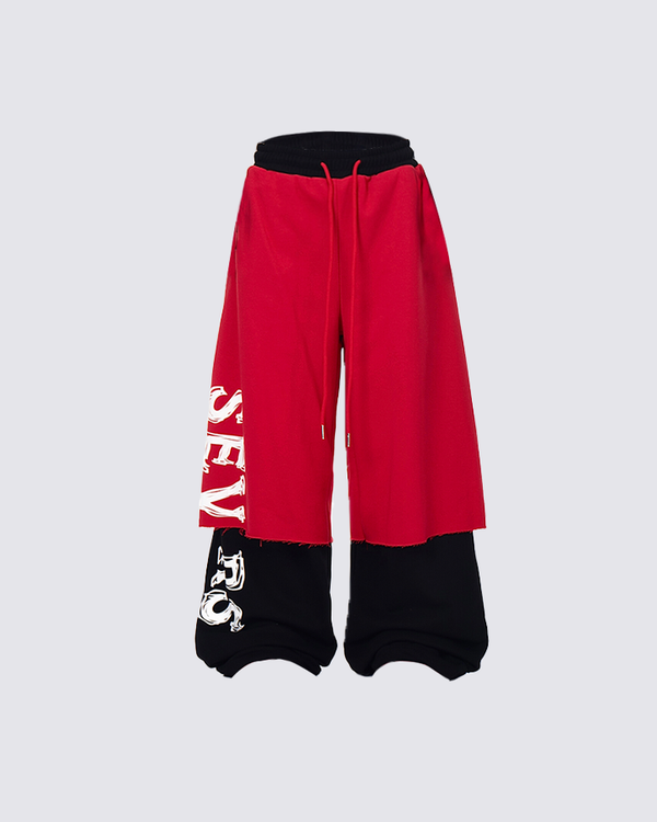 Contrast Patchwork Wide-Leg Pants – Streetwear Casual