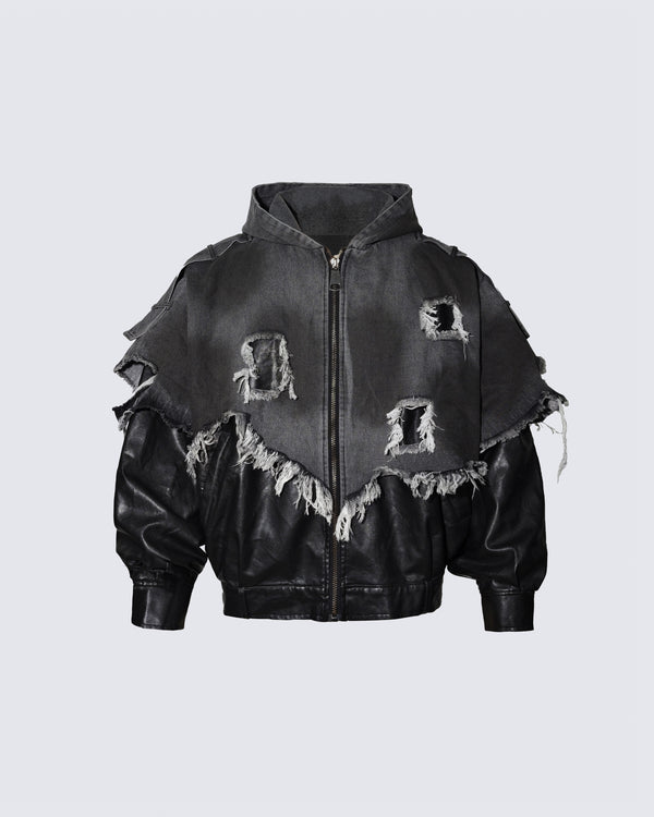 Deconstructed Layered Distressed Leather Jacket