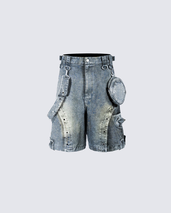 Heavy-Duty Waist Bag Strap Denim Casual Shorts