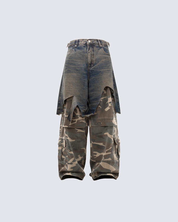Deconstructed Denim & Camouflage Patchwork Pants