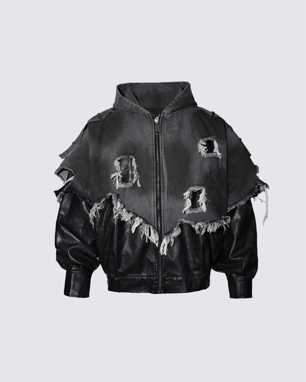 Deconstructed Layered Distressed Leather Jacket