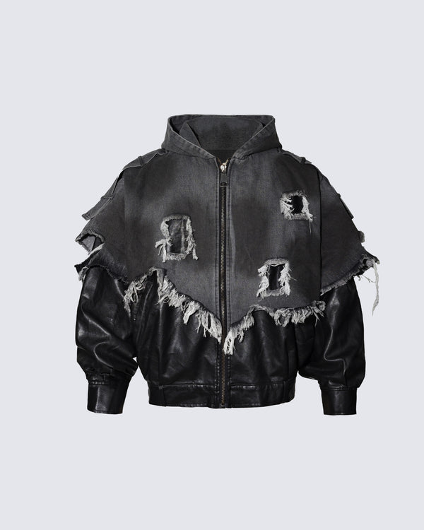 Deconstructed Layered Distressed Leather Jacket