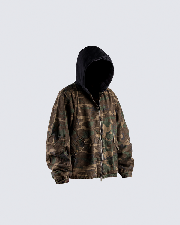 Camouflage Hooded Zip Jacket