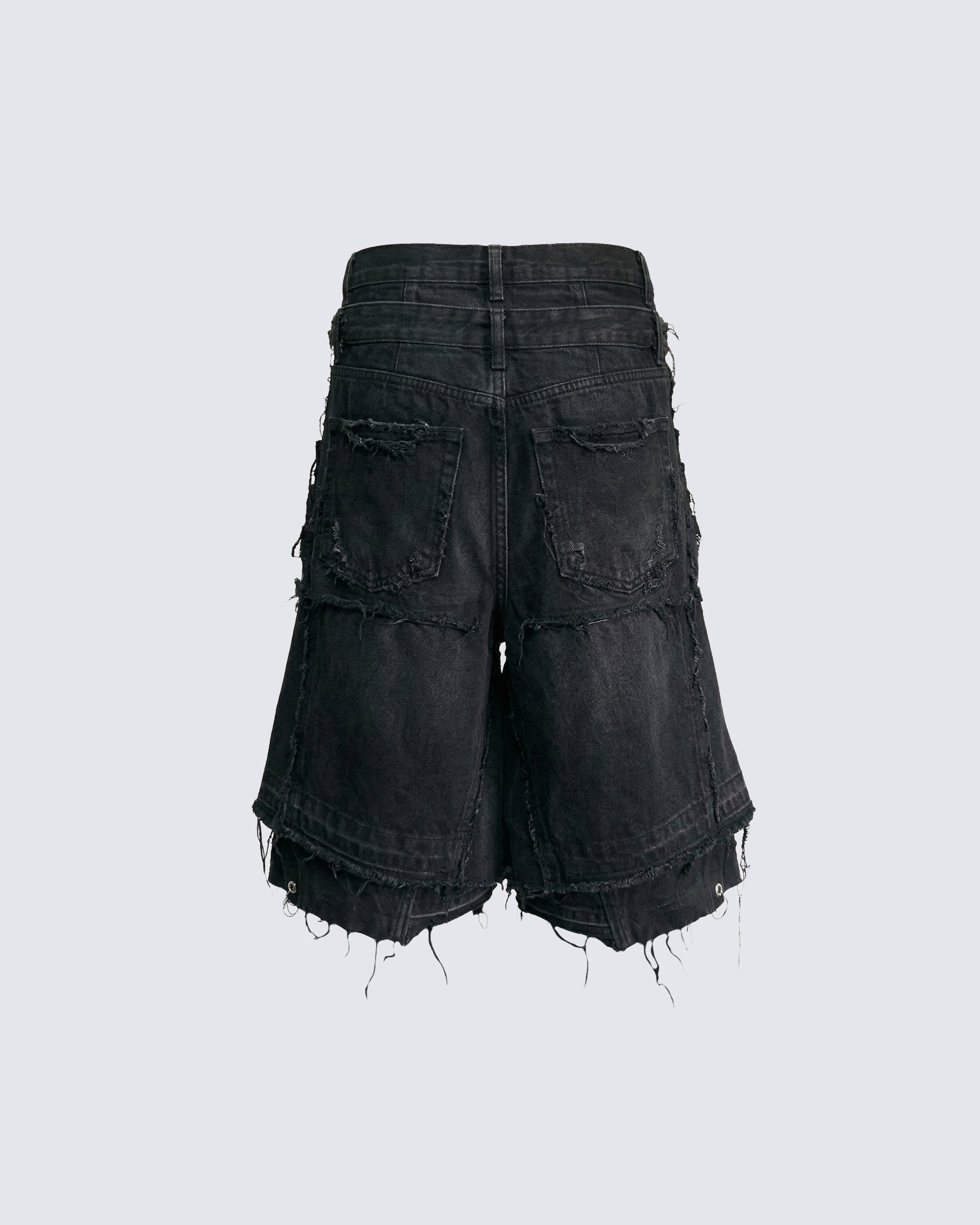 New Dark Ripped Black Denim Shorts – KIIKIO