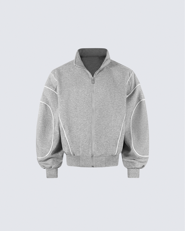 Loose-Fit Zip-Up Sweatshirt with White Piping