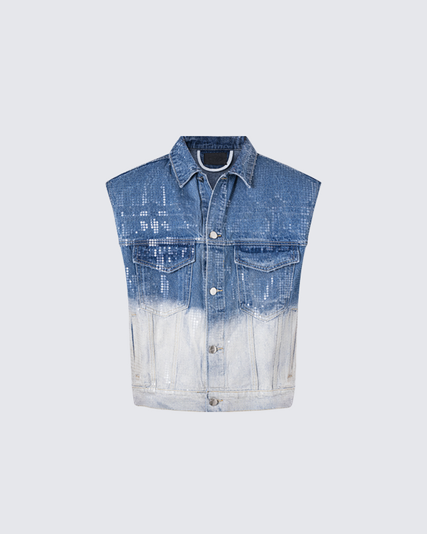 Denim Sequin Sleeveless Jacket