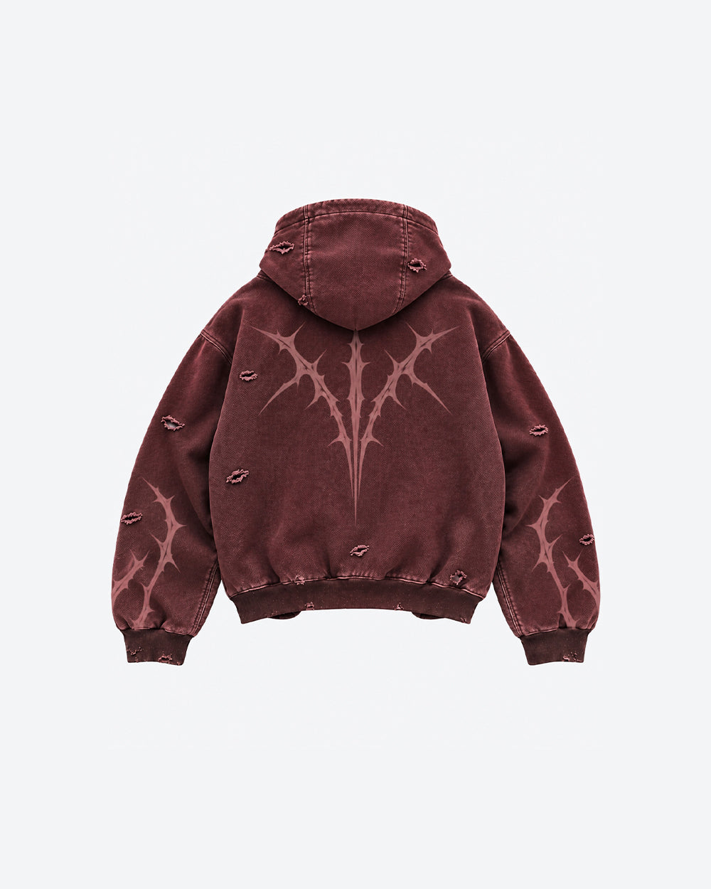 KIIKIO Faded Burgundy Distressed Zip-Up Hoodie