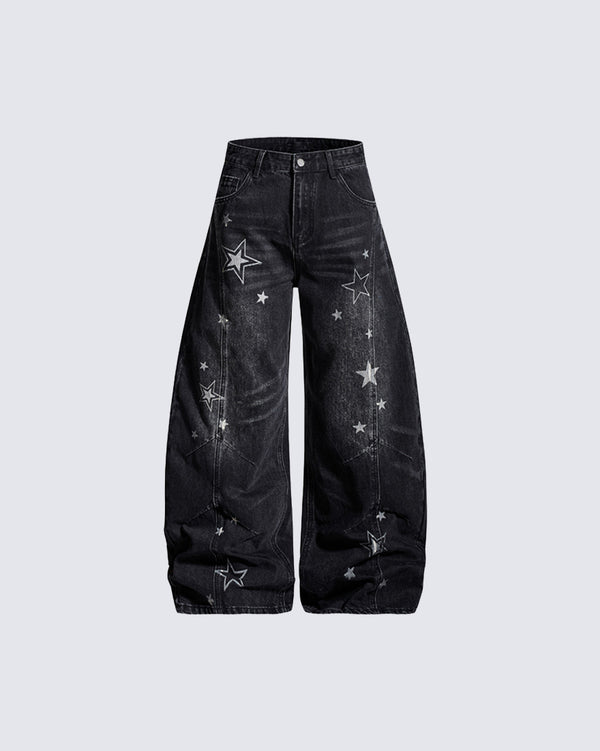 American Distressed Star Print Wide-Leg Jeans