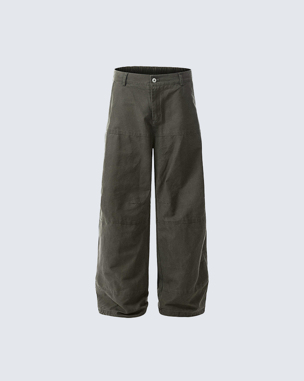 Olive Green Wide-Leg Utility Pants