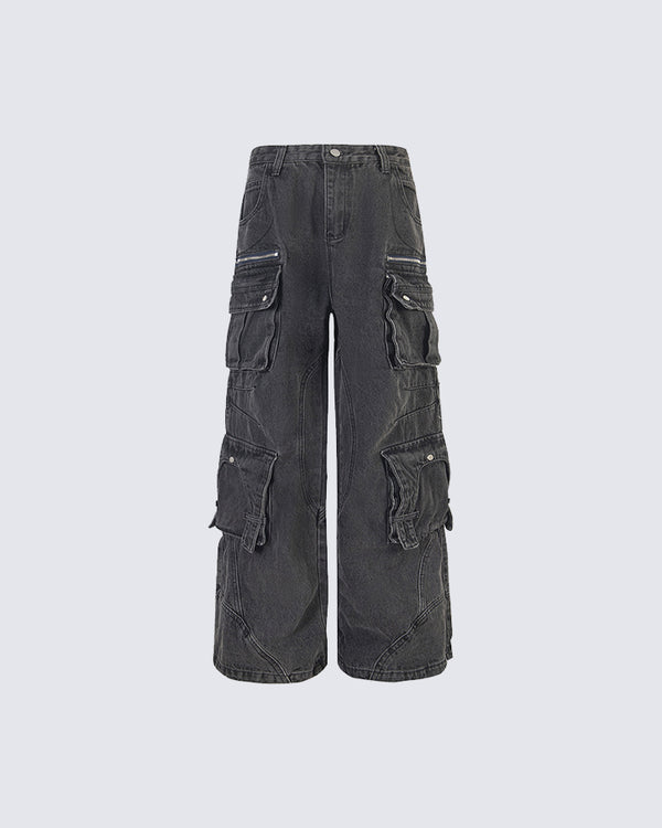 Vintage Multi-Pocket Cargo Denim Pants