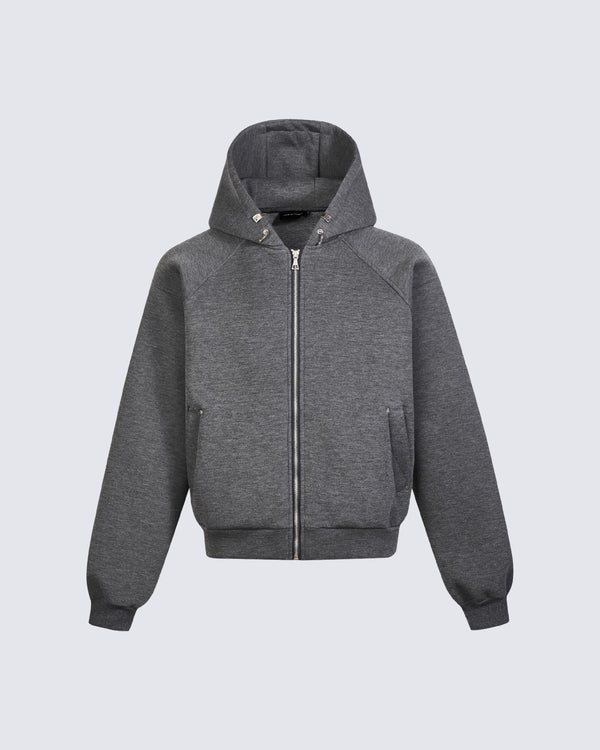 Cropped Loose Fit Zip-Up Hoodie