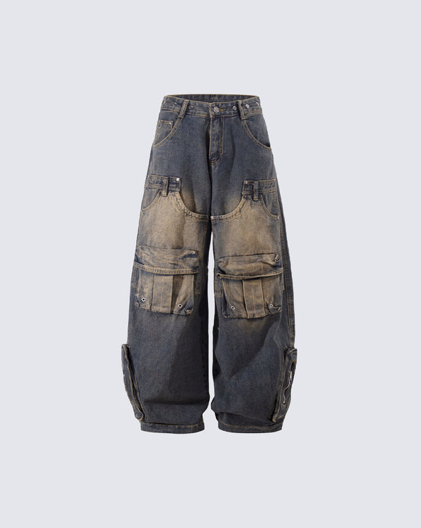 Vintage Heavy Duty Wasteland Style Wide-Leg Pants