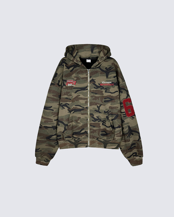American Vintage Washed Camouflage Embroidered Hoodie