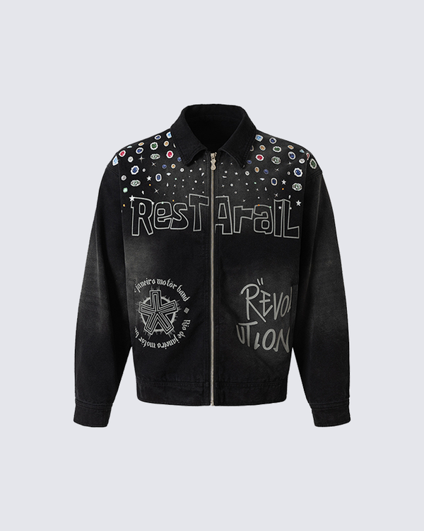 KIIKIO Graffiti Embroidered Denim Jacket