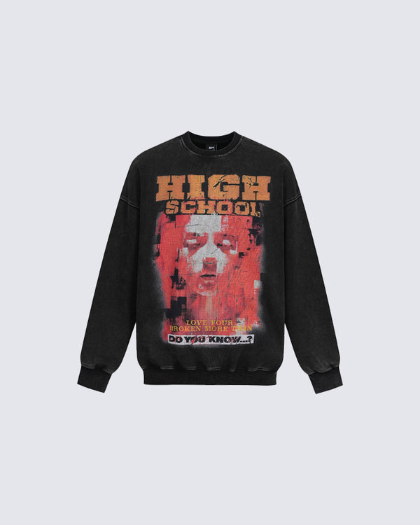 Washed Character Print Crewneck Sweatshirt