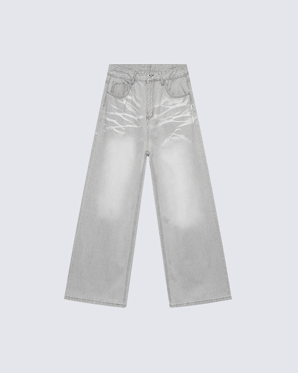 Retro American Whiskered White Straight Jeans