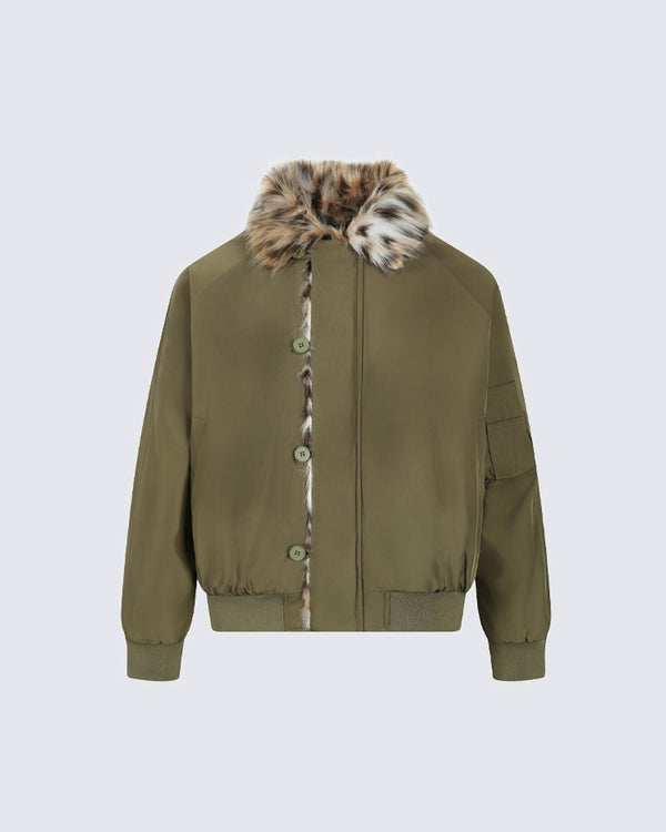 Leopard Fur Collar Cotton Jacket