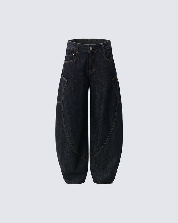 Curved Seam Denim Pants