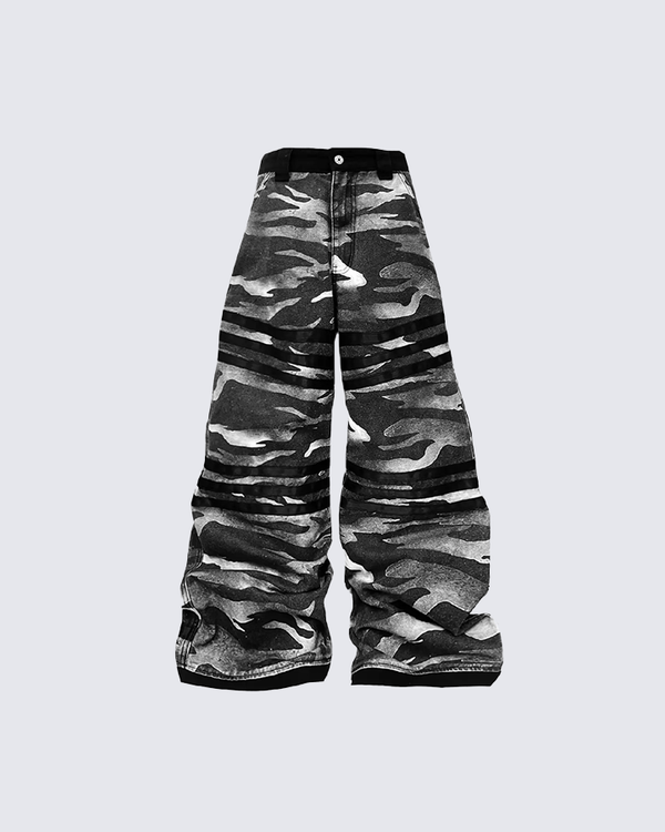 Camouflage Wide-Leg Stacked Pants