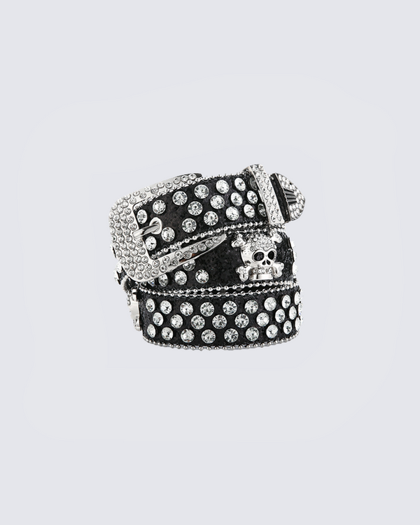 Rhinestone Skull Belt with Studded Edge – Statement Accessory