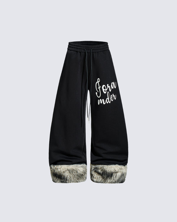 American Style Faux Fleece Cuff Panel Sweatpants