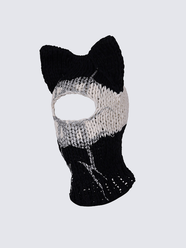 Colorblock Cat Ear Knitted Balaclava