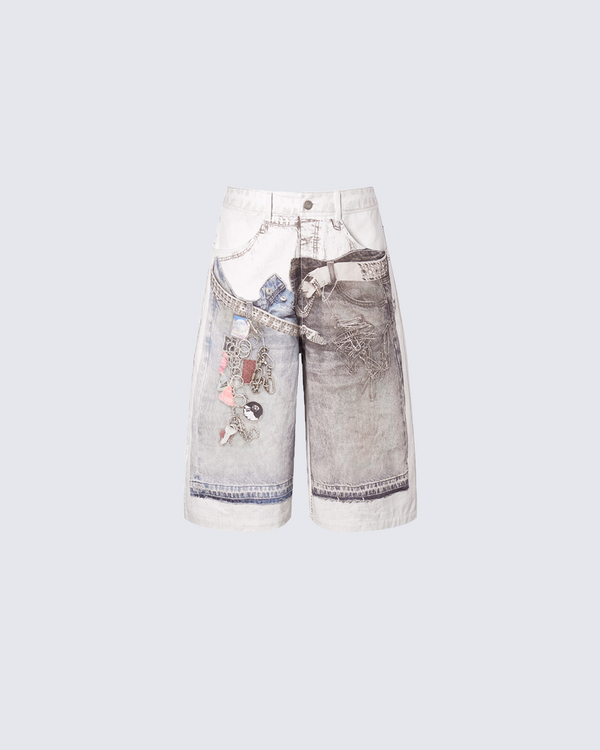 Vintage Graphic Print Denim Shorts