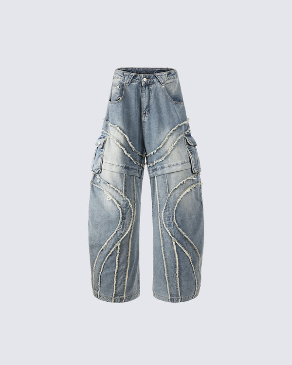 American Retro Heavy-Duty Raw-Edge Cargo Jeans