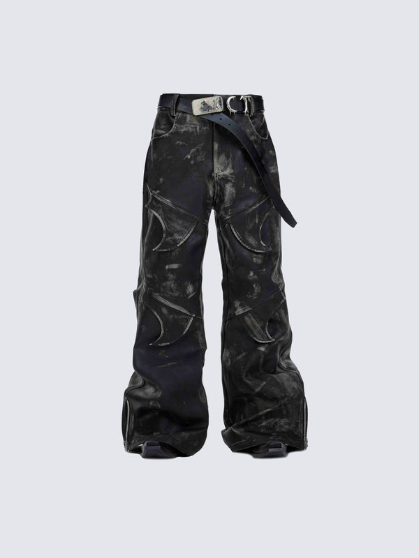 Niche Deconstructed Vintage Heavyweight PU Leather Pants