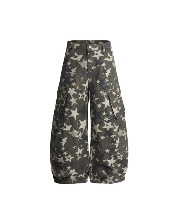 European-American Camo Star Print Wide-Leg Pants