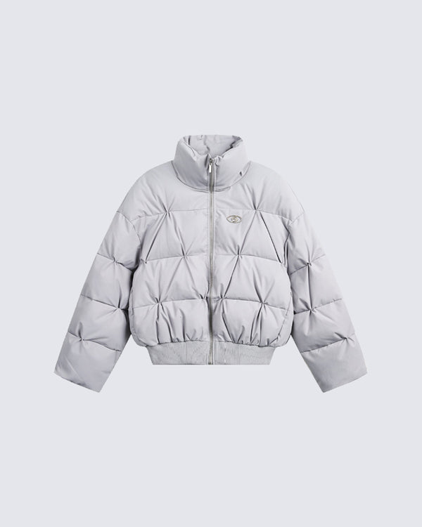 High-Neck Geometric Quilted Cotton Jacket