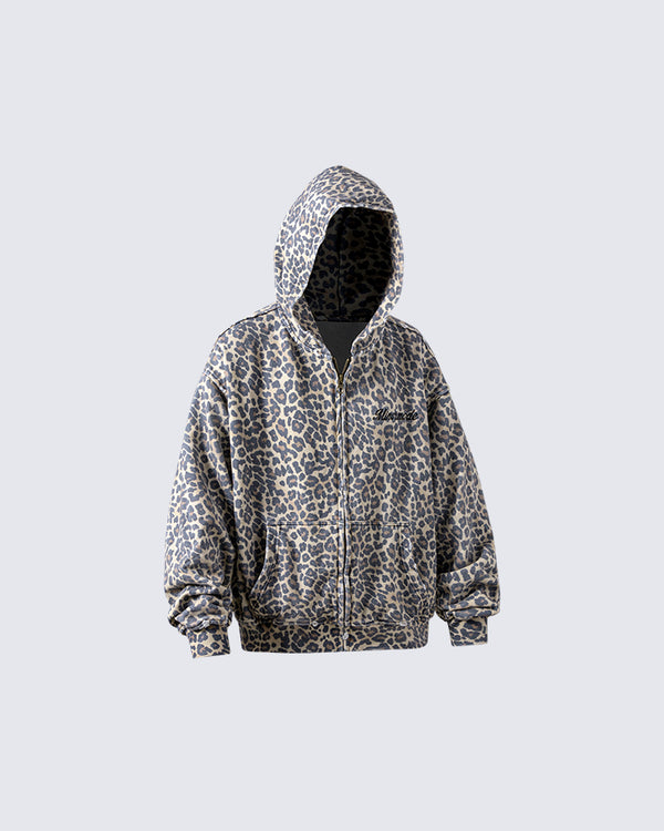 Leopard Print Zip-Up Hoodie