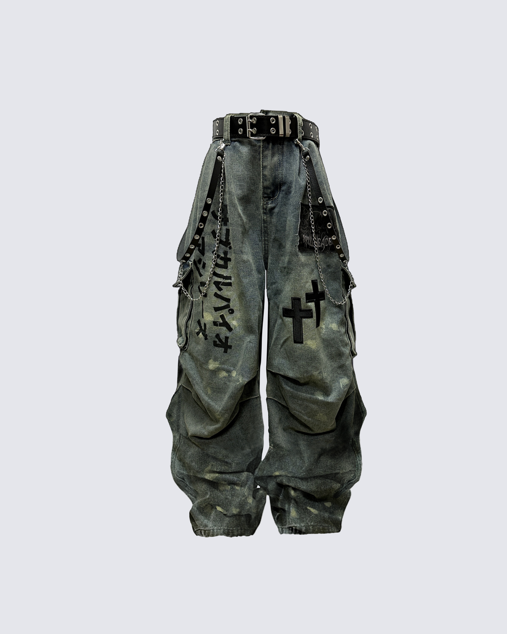 Dark Graffiti Patchwork Cargo Jeans - Y2K Streetwear & Gothic