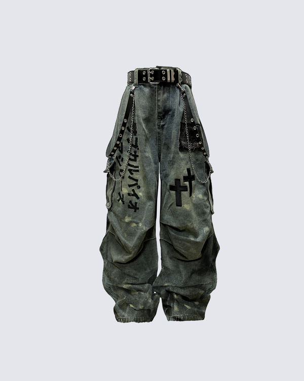 Dark Graffiti Patchwork Cargo Jeans