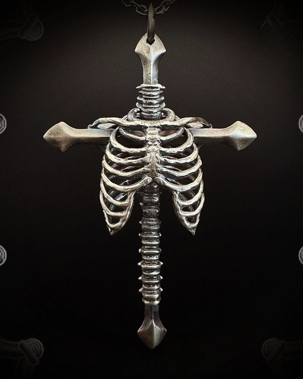 Dark Gothic Rib Cross Necklace