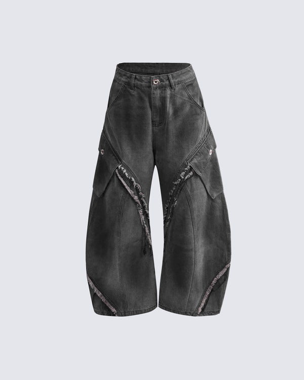 Avant-Garde Distressed Wide-Leg Cargo Pants