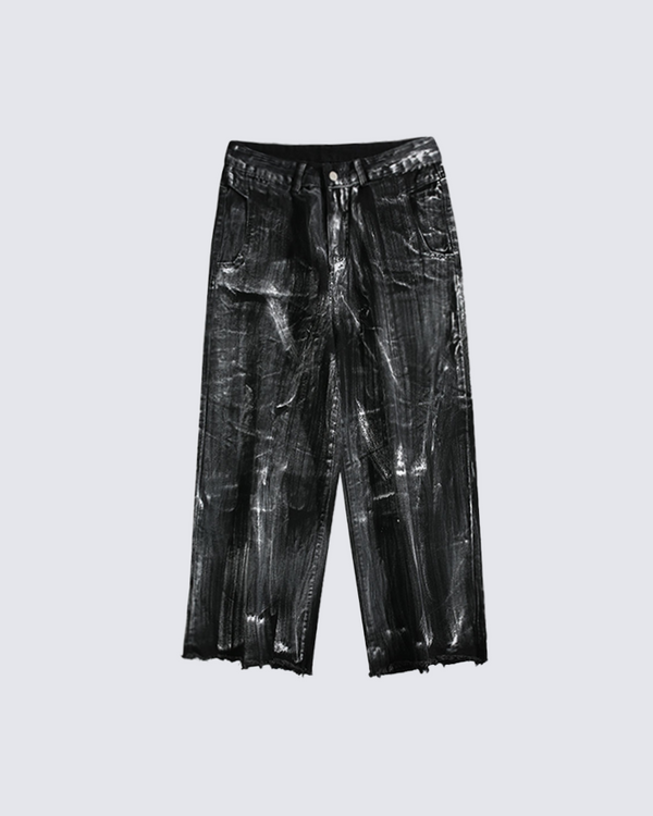 Ink-Splattered Straight-Leg Denim Pants