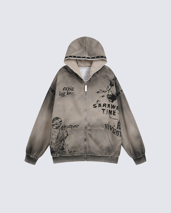 Graffiti Style Zip-Up Hoodie